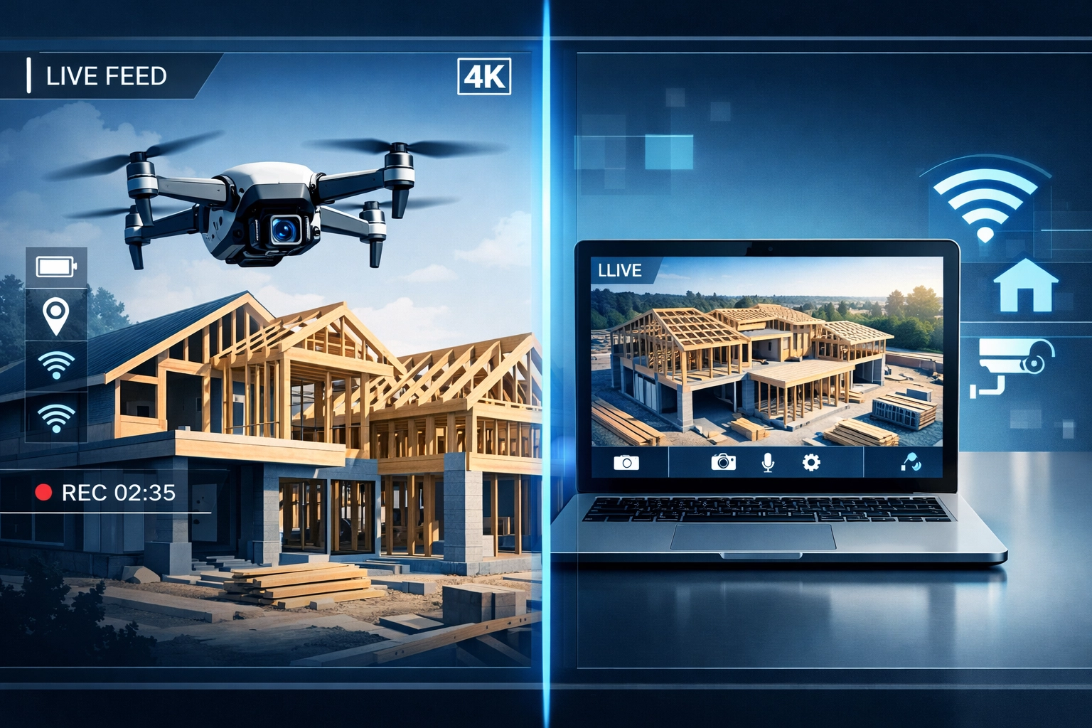 Remote residential construction monitoring using digital tools and drone technology.