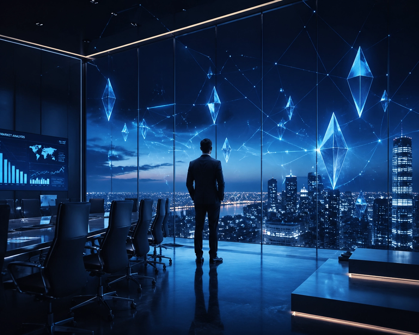 CEO standing confidently in a modern boardroom, symbolizing the peace of mind found with 24/7 outsourced help desk.