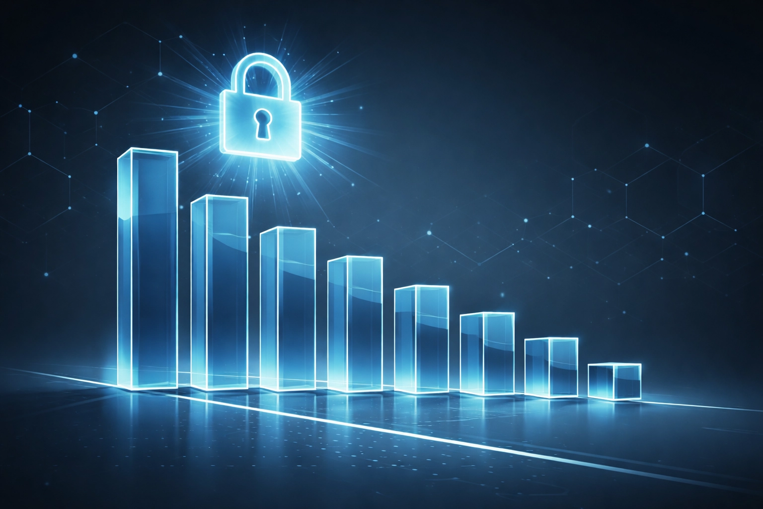 Bar chart and padlock illustrate how strong cybersecurity practices can lower cyber insurance premiums.