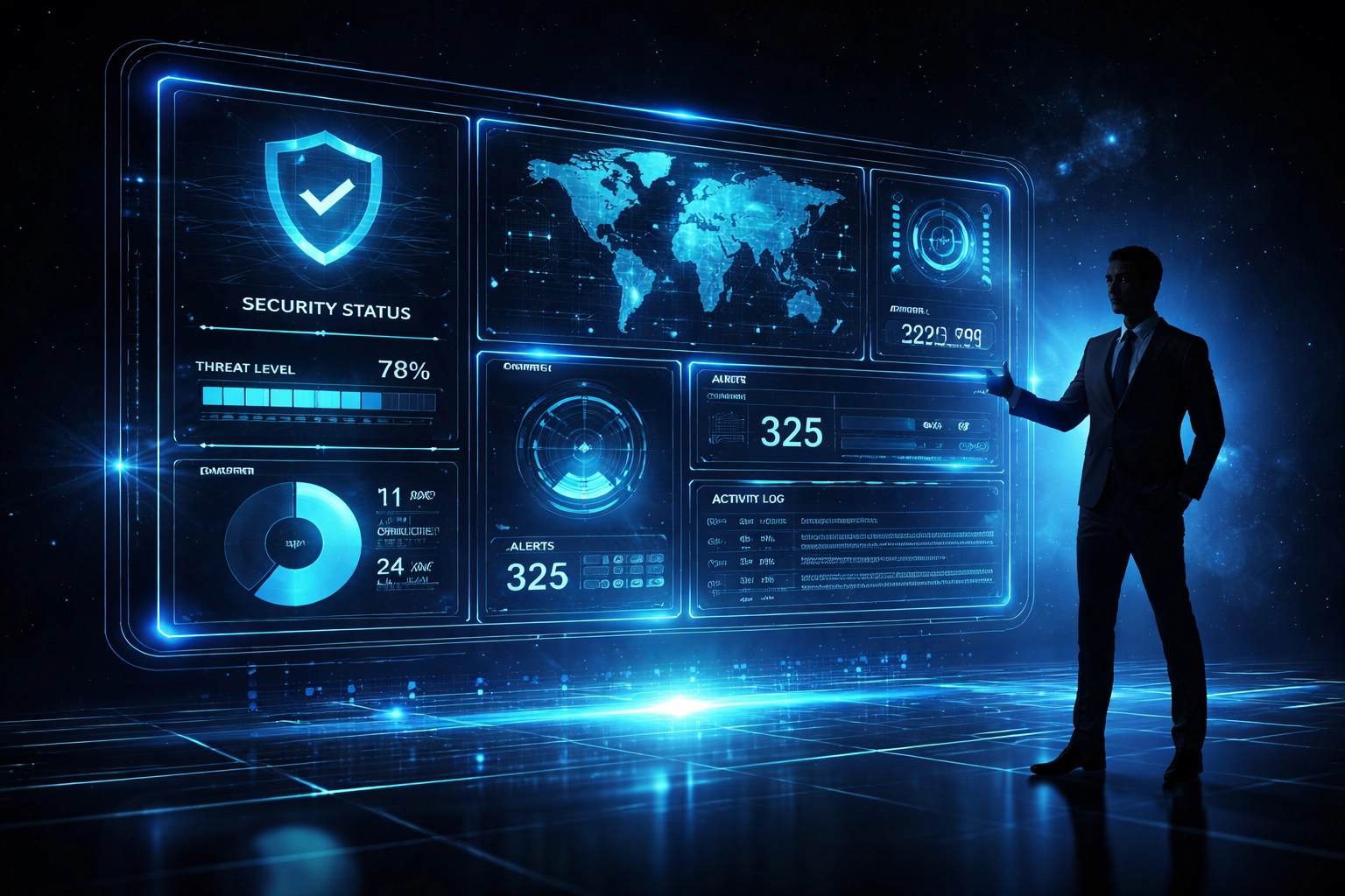 Business professional reviews security metrics, showing benefits of ongoing cybersecurity risk assessments.