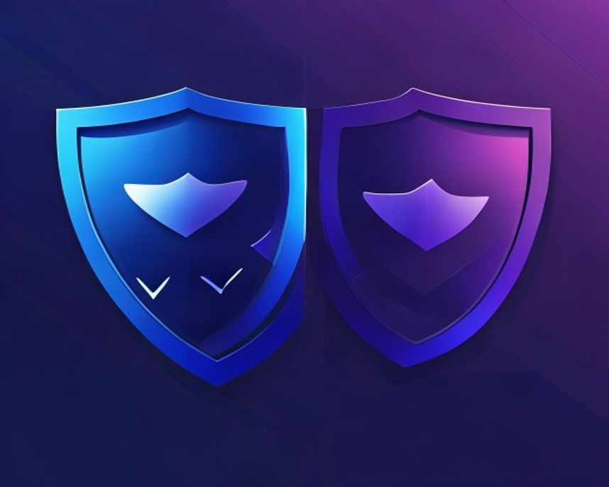 Comparison graphic between Veeam and Datto logos inside protective shields. The aesthetic is modern, professional, with deep blue and purple gradients and sharp, clean typography.