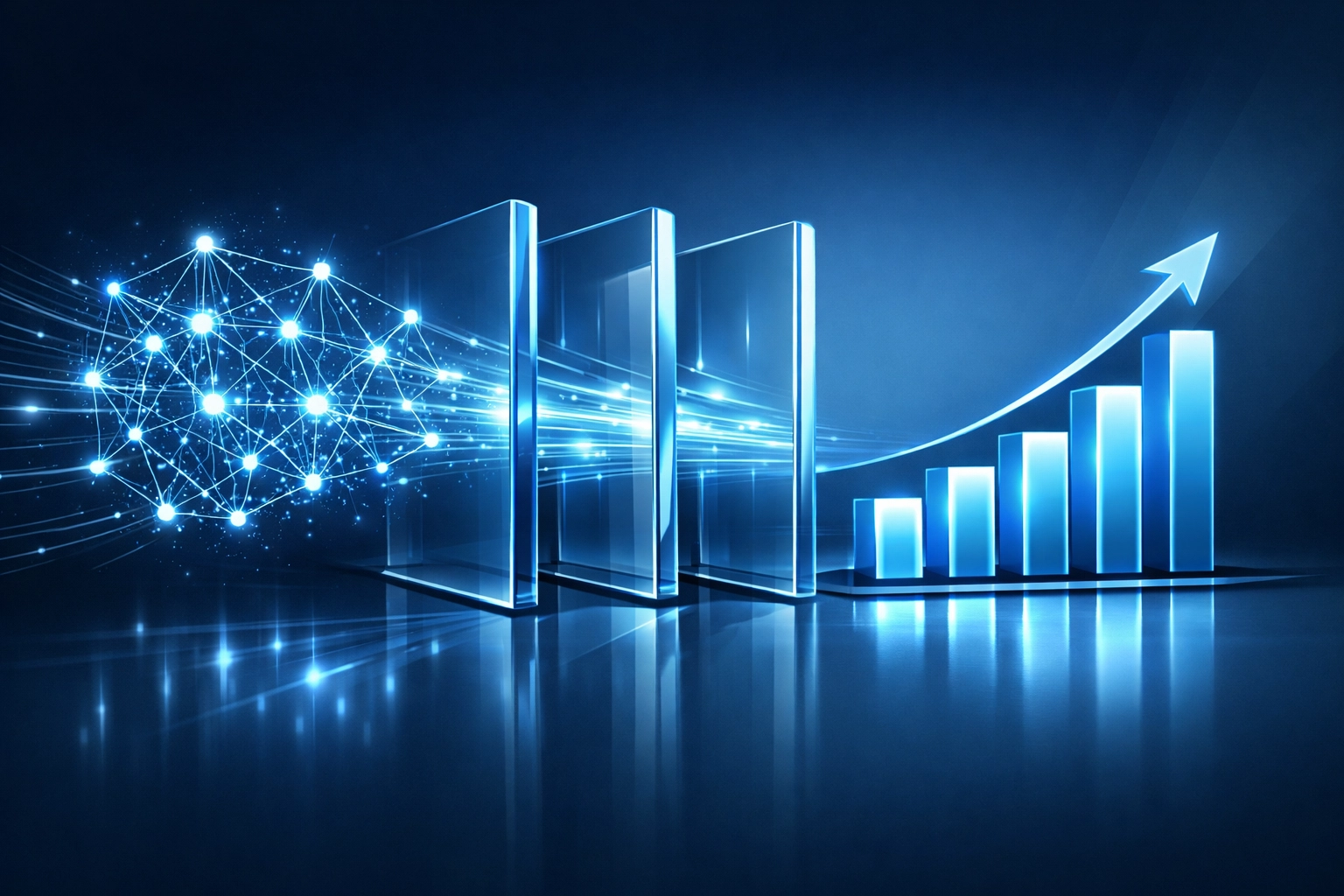 AI neural network passing through secure barriers to drive business growth and competitive advantage.