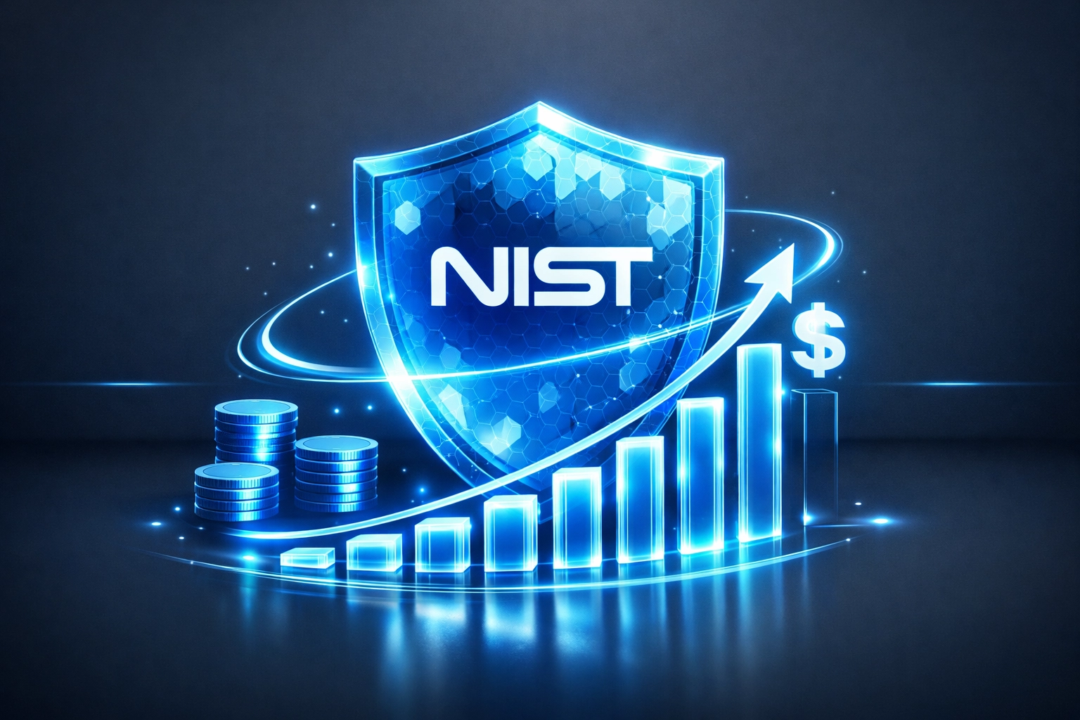 A digital security shield and rising financial charts showing ROI and cybersecurity insurance cost savings.