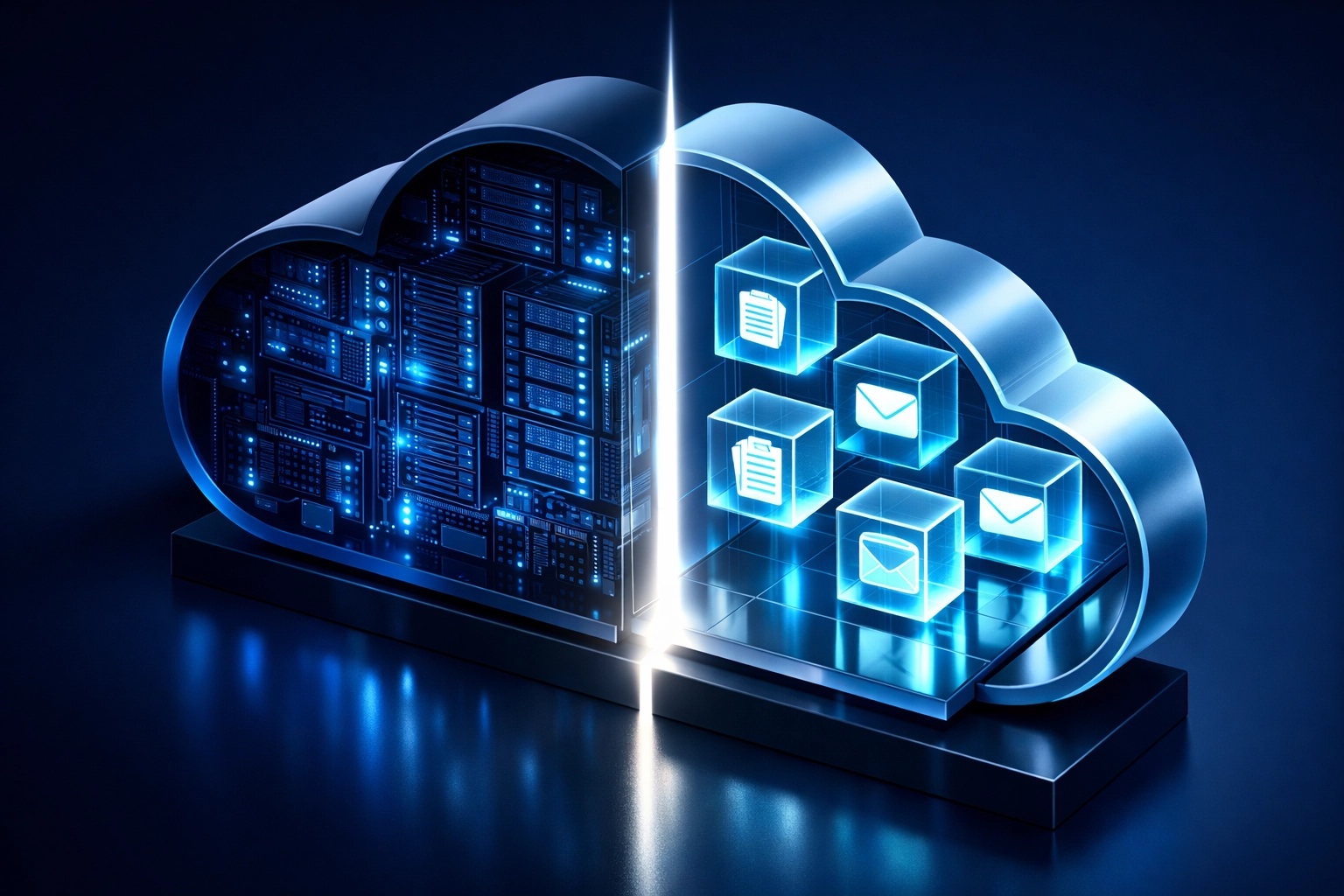 Digital cloud illustrating the shared responsibility model between Microsoft infrastructure and user data.