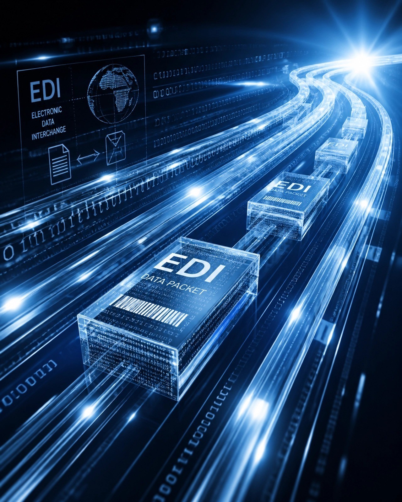 EDI data moving through a high-speed digital logistics network
