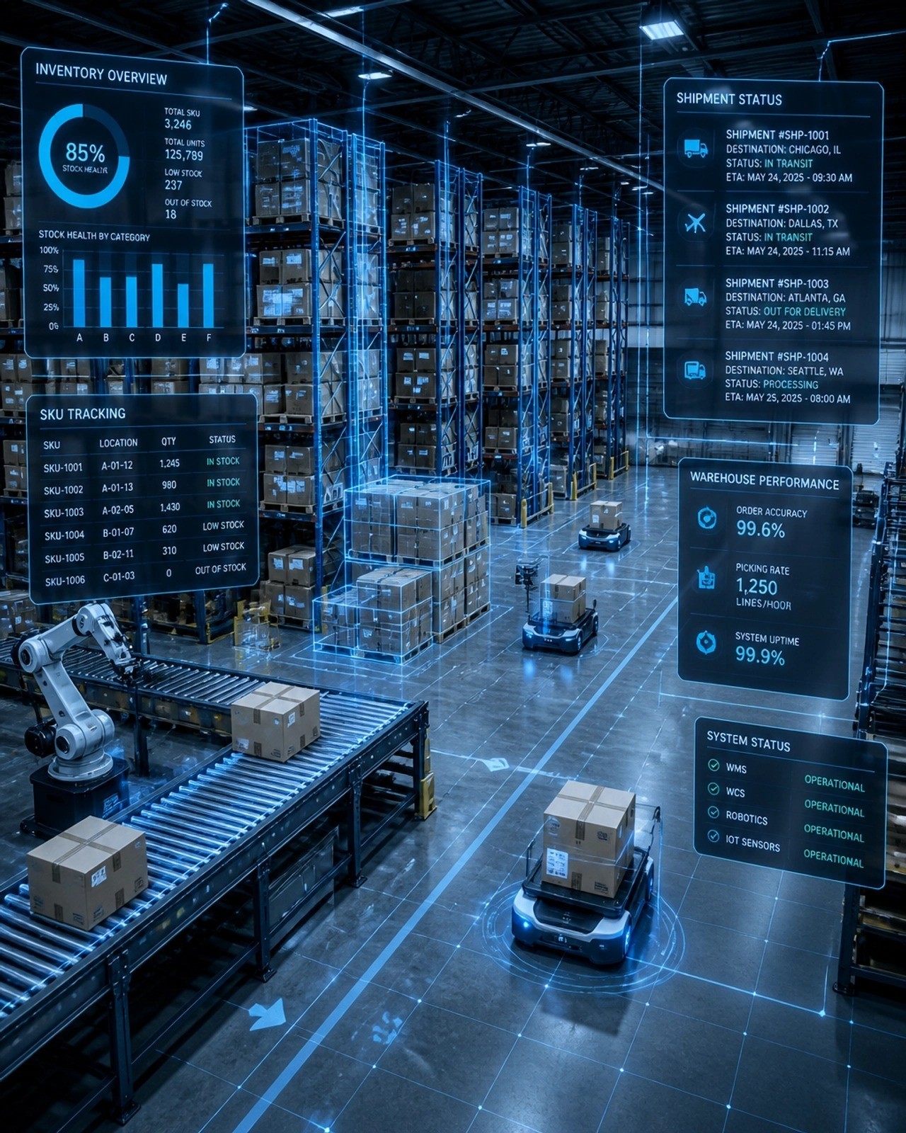 Connected warehouse systems providing real-time visibility across the supply chain