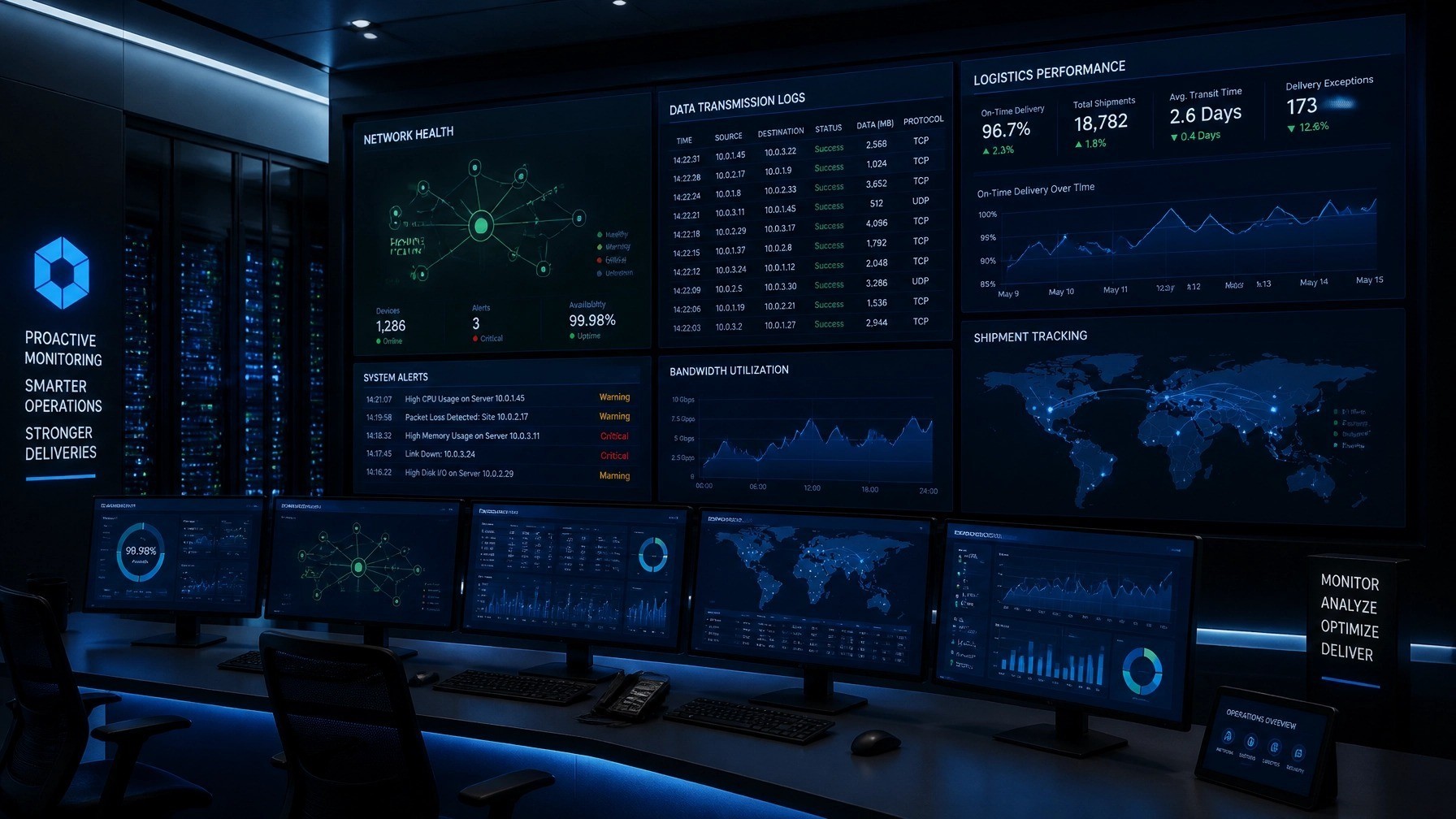 Logistics network operations center monitoring EDI integrations and data flows