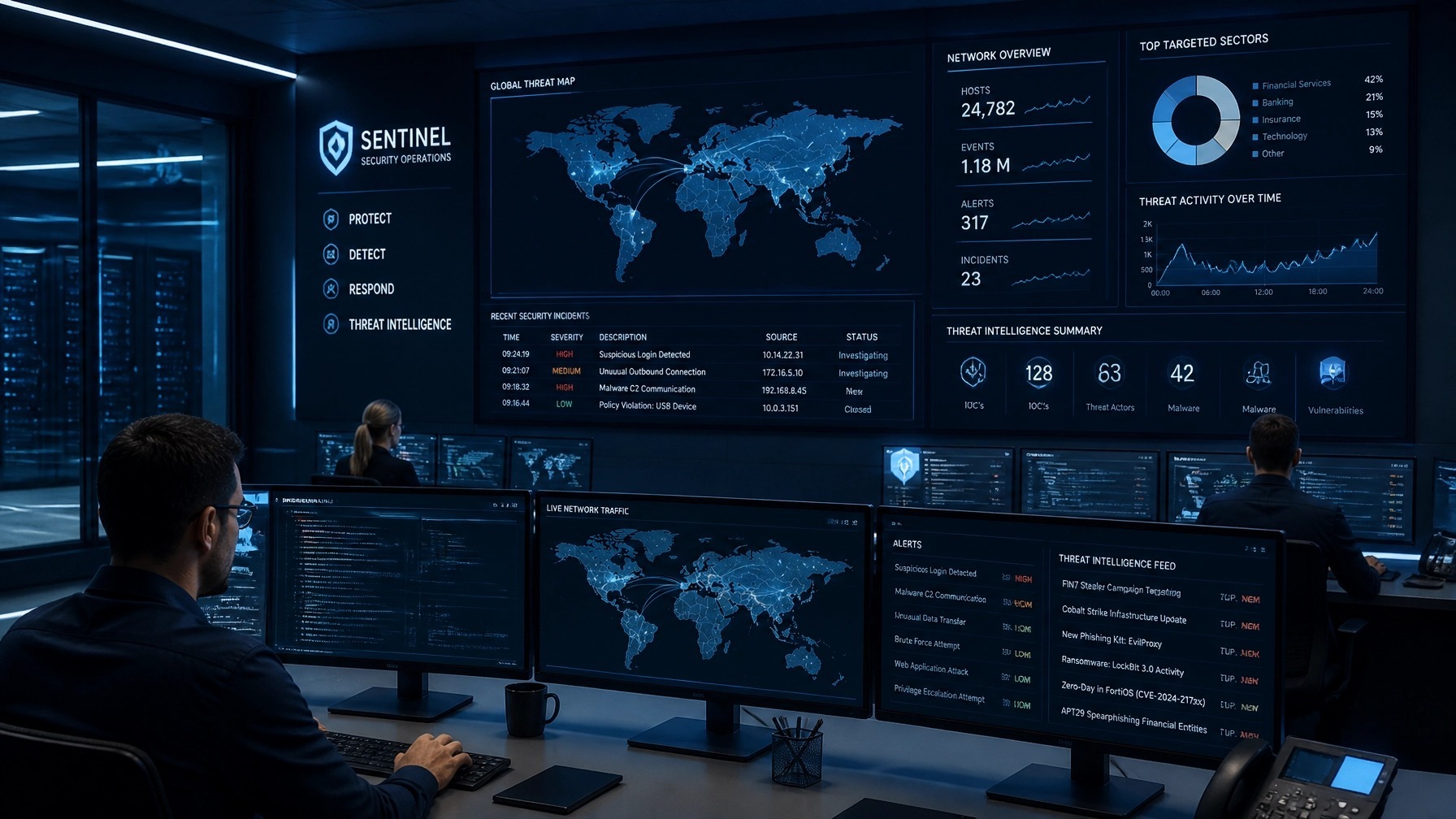 Security operations center monitoring public sector threats and incidents